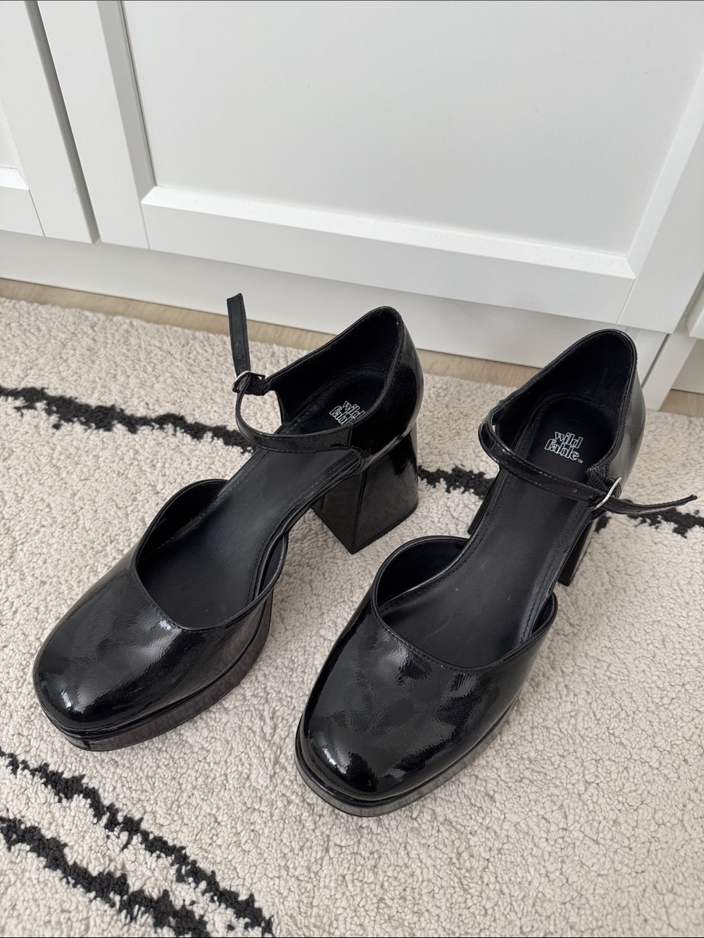 Wild Fable Black Patent Platform Mary Jane Heels with Ankle Strap